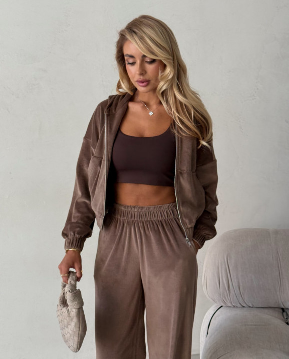 57 Велюровий Костюм із капюшоном з прямими штанами